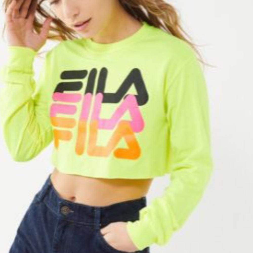 FILA Neon Logo Cropped Long Sleeve Tee // S
